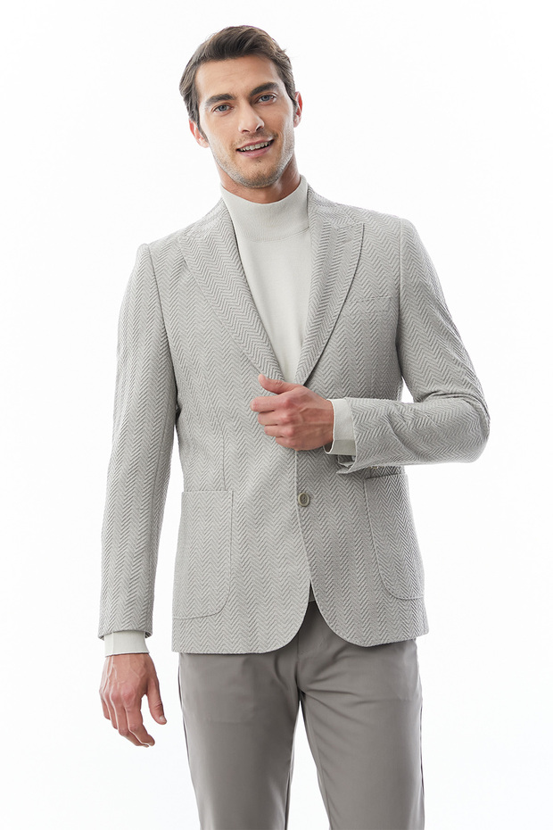 Herringbone Patterned Jacket - 3