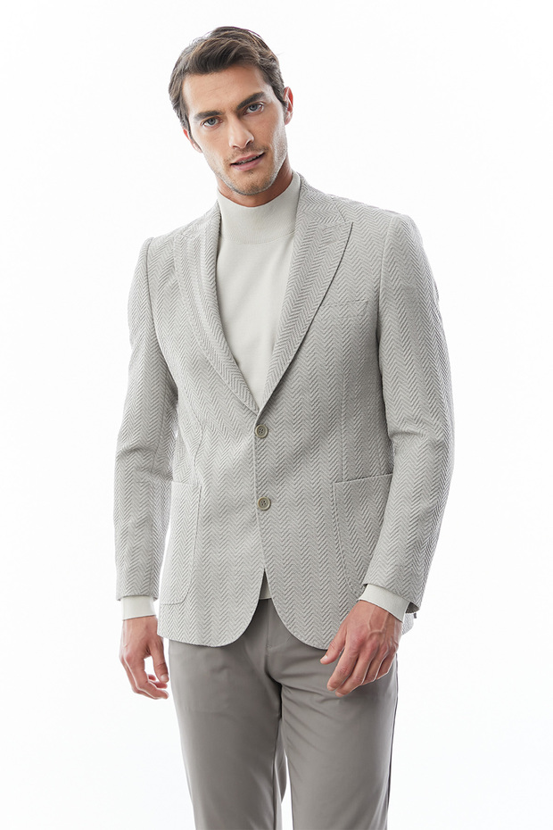 Herringbone Patterned Jacket - 5