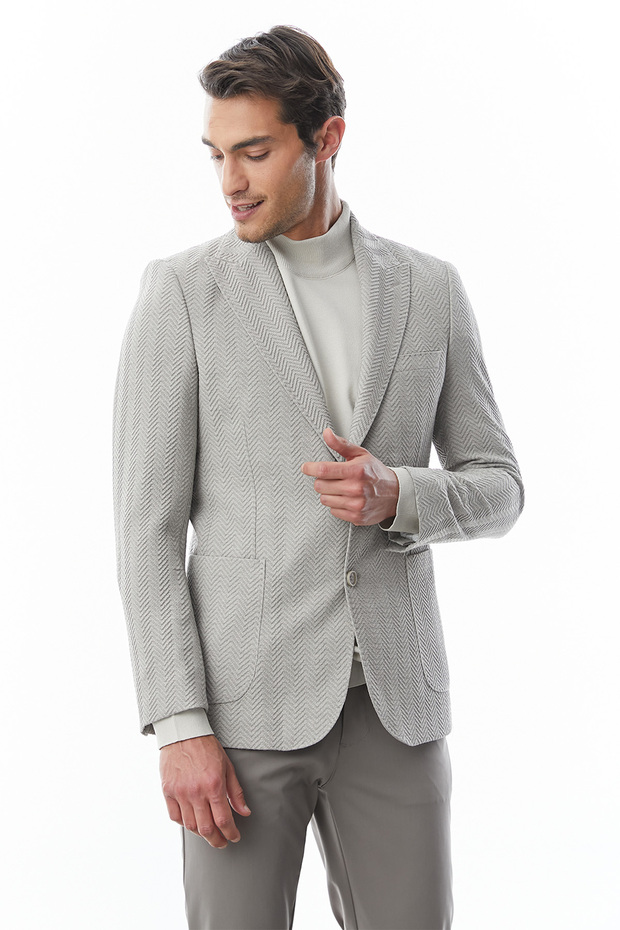 Herringbone Patterned Jacket - 4