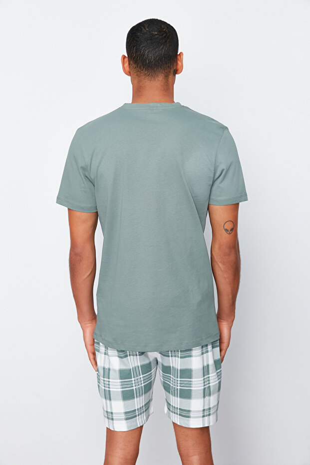 Mint kostkovaný vzor tištěný Regular Fit Pletené šortky Sada pyžama TMNSS24PT00030 - 6