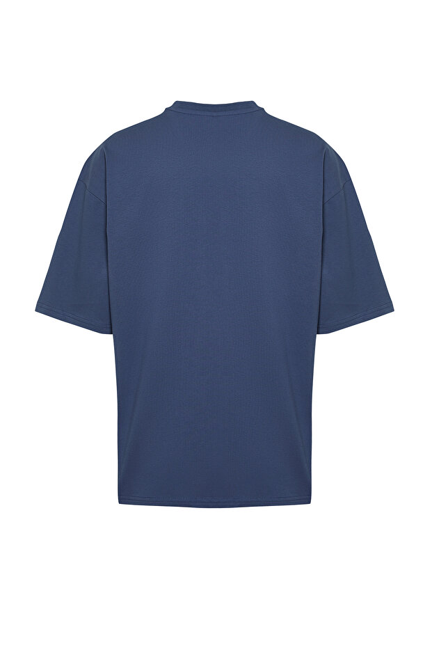 Indigo Oversize %100 Pamuklu Bisiklet Yaka Minimal Yazı Baskılı T-Shirt TMNSS23TS00084 - 8