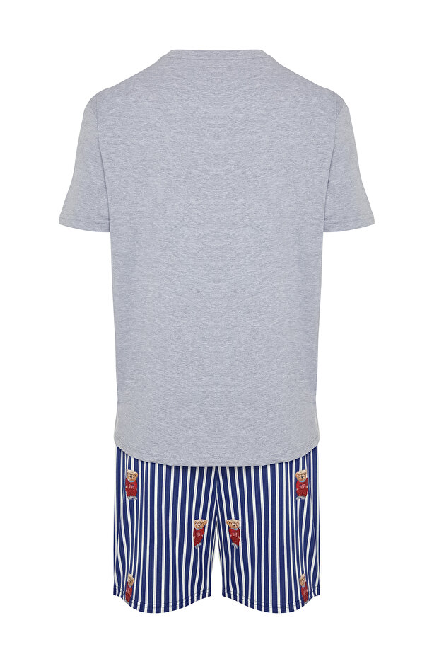 Unisex Gri Regular Fit Baskılı Örme Şortlu Pijama Takımı TMNSS24PT00034 - 9