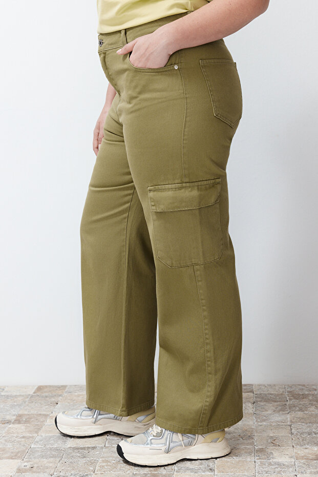Haki Kargo Cepli Geniş Kesim Jeans TBBSS24CJ00018 - 5