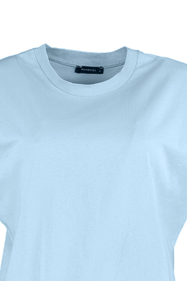 Mavi %100 Pamuk Vatka Görünümlü Basic Bisiklet Yaka Örme T-Shirt TWOSS20TS0021 - 6