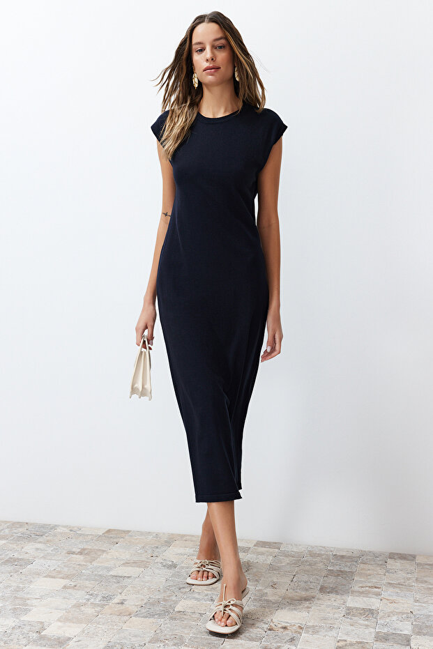 Lacivert Maxi Triko Premium Kalite Elbise TWOSS24EL00301 - 3