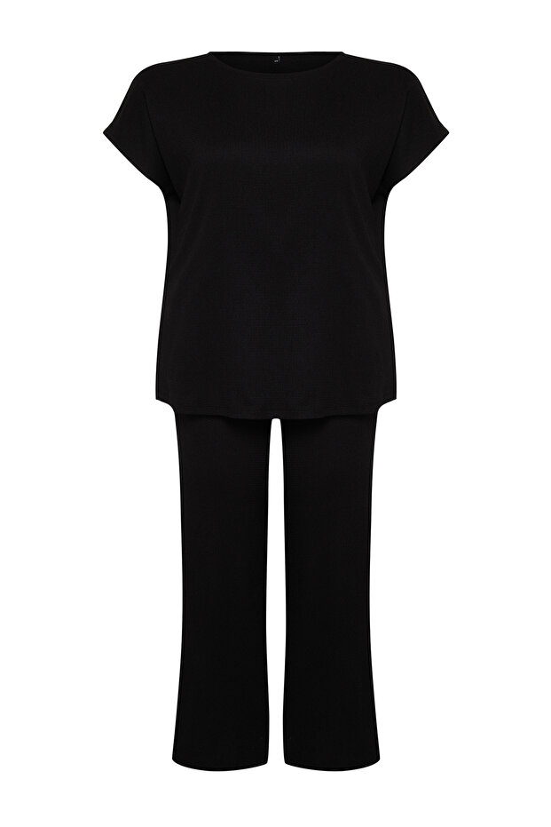 Siyah T-shirt-Pantolon Örme Mevsimlik Alt-Üst Takım TBBSS24CP00003 - 7