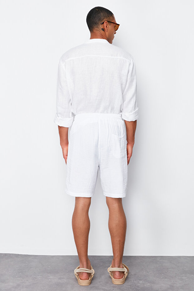 Beyaz Muslin Dokuma Yazlık Şort TMNSS24SR00059 - 6