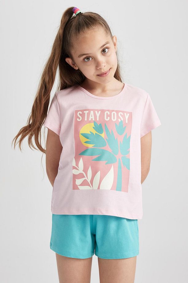 Kız Çocuk Baskılı Kısa Kollu Şortlu Pijama Takımı A1600a823sm - 3