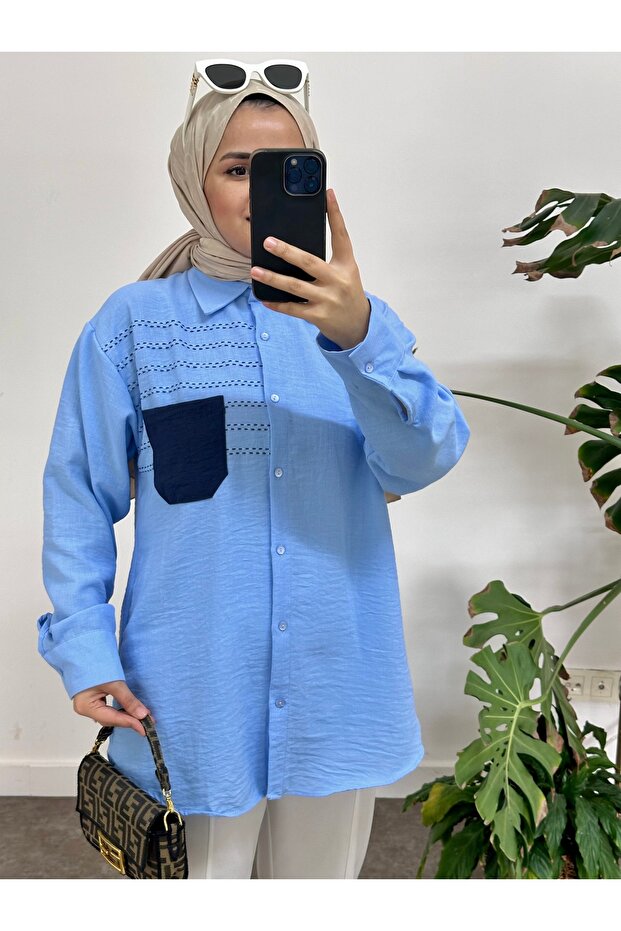 Women's linen blue shirt