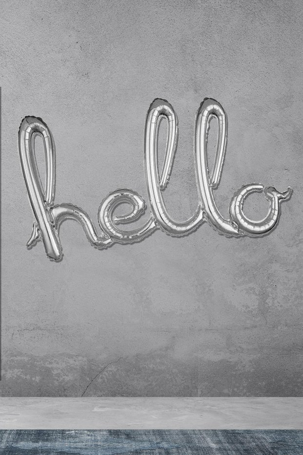 Hello Written Handwritten Shaped Foil Balloon Silver Color