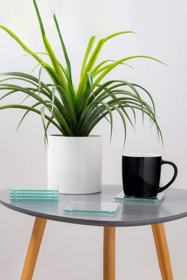 Glass Coasters, 6 Pieces, with Translucent Silicone Feet, 4mm Durable, Transparent Cup Mug Bottoms