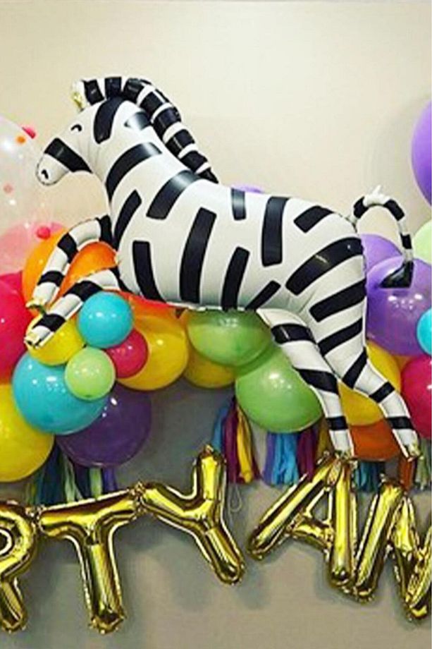 Zebra Büyük Folyo Balon Safari Temalı Doğum Günü Zebra Şekilli Folyo Balon 92cm - 4