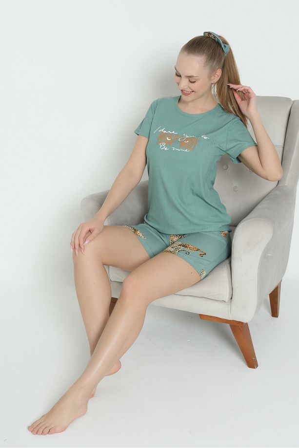 Mr 1600 Pegasus Kumaş Leoparlı Şortlu Takım Pijama Takımı - 3