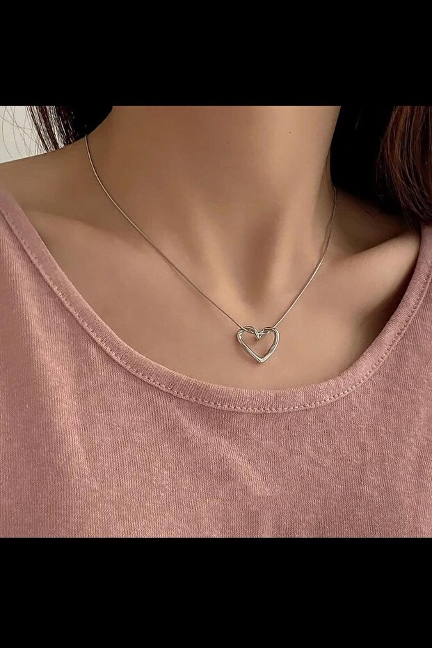 Gümüş 3 boyutlu kalp düğüm kolye cn23e23 - 2