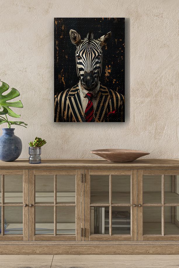 Modernist Çizgili Takım Zebra Yağlı Kanvas Tablo - 1