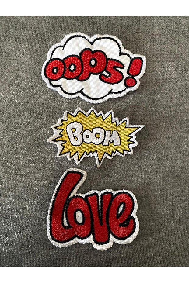 Oops Boom Love Embroidery Patch Patch Set of 3 Sewable (6x8 cm 10x9 cm 6x4 cm)