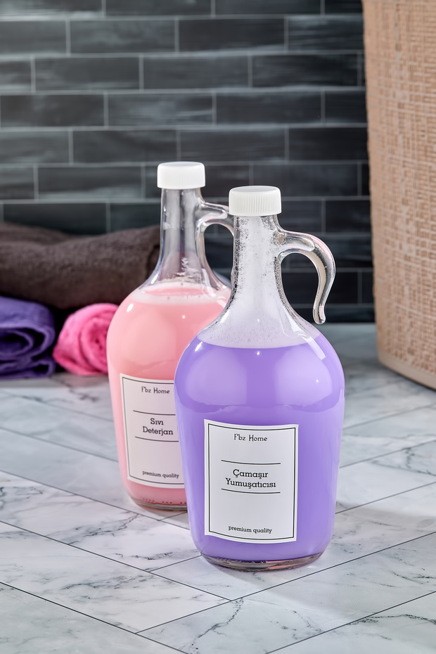 2'li Sıvı Deterjan ve Çamaşır Yumuşatıcı Şişesi 1500 Ml Cam Galon - 2