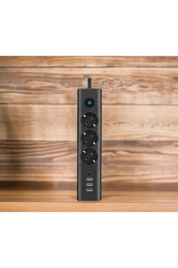 Isıya Dayanıklı Akım Korumalı Power Tuşlu 3'lü Grup Priz 3xUSB 1x Type-C Çıkışlı Priz - 5