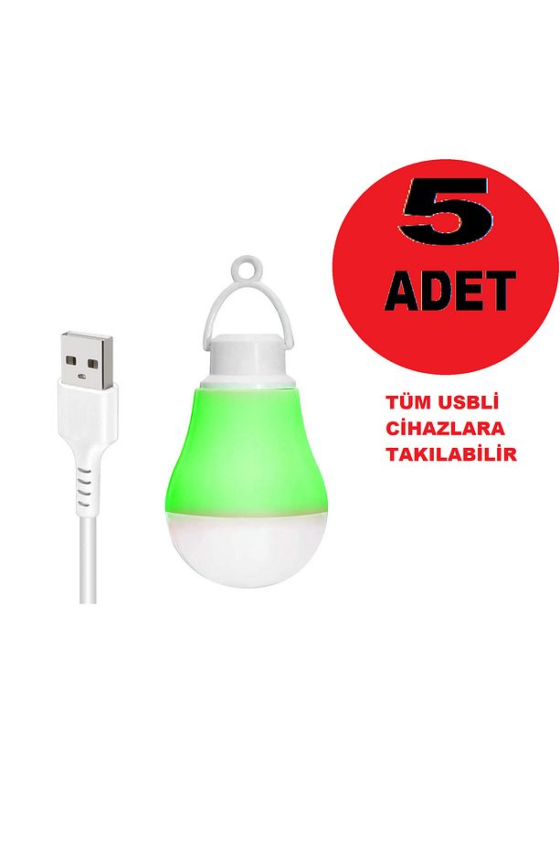 5 ADET TÜM USBLİ CİHAZLARA UYGUN 5 VOLT 5 WATT 1 METRE USB KABLOLU BEYAZ KARAVAN BAHÇE KAMP LAMBASI - 1