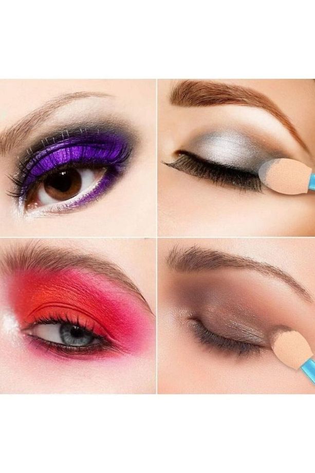 Çift Yan Göz Farı/Kaş-Dudak Eyeliner Fırçası-Sünger Uçlu Oval Makyaj Fırçası & Aplikatörü - 4