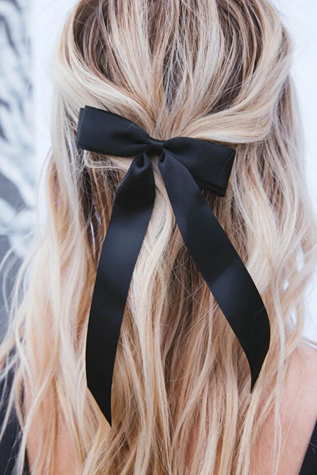 Satin Women's Bow Clip Hair Accessory Automatic Clip Black