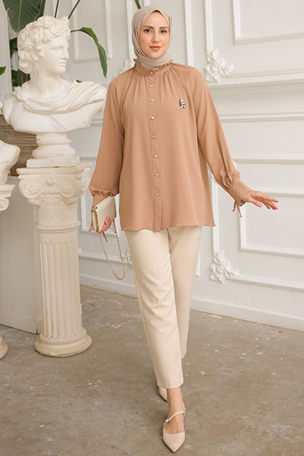 61639 Brooched Shirt Mink