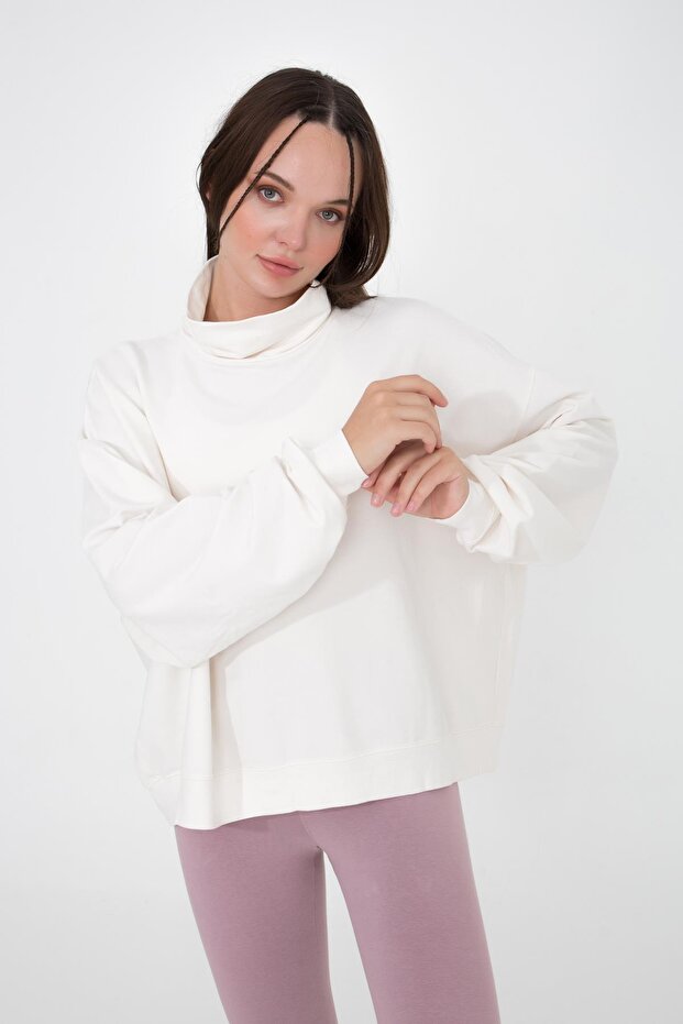 سويت شيرت Vassago كريمي بياقة واقفة أساسي رفيع - 5