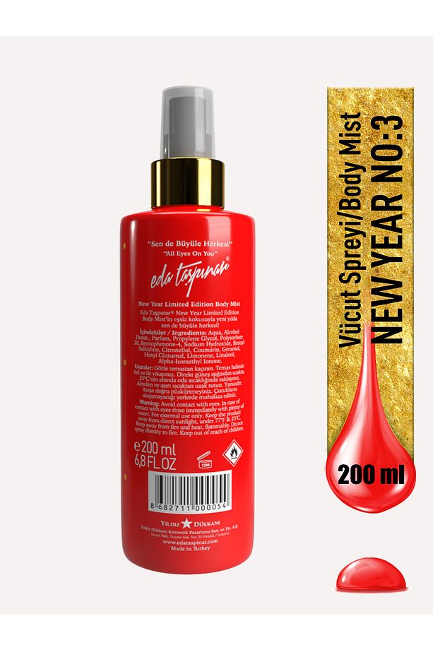 New Year Red No:3 Body Mist Yılbaşı Vücut Spreyi -200ml EGY0009) - 3