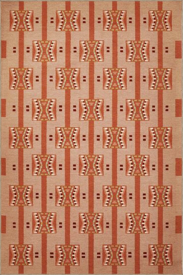 Woven Area Rug 4168 with Flowing Cube Motif in Red Colors