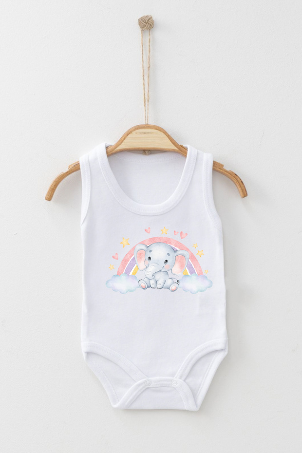 بدلة للجسم مطبوعة على شكل فيل لطيف منقوشة بألوان قوس قزح - 1