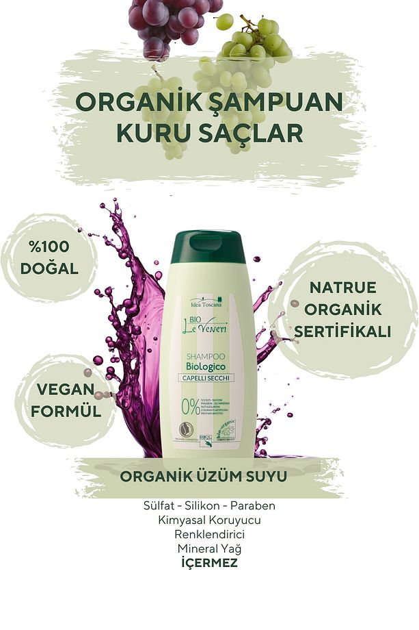 Organik Şampuan – Üzüm, Argan & Badem Özlü Kuru Ve Yıpranmış Saçlar Için 250 ml - 1