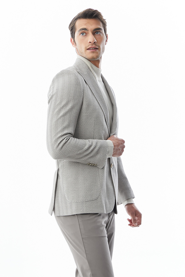 Herringbone Patterned Jacket - 8