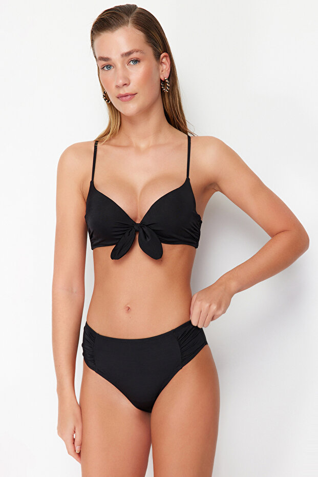 Siyah Drapeli Hipster Normal Bel Bikini Altı TBESS24BA00139 - 4