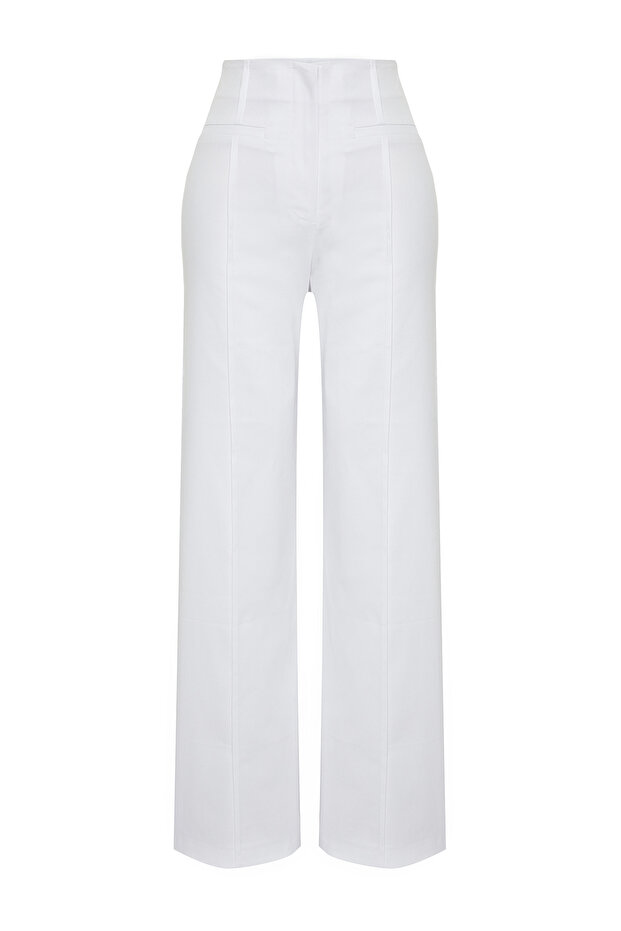 Limited Edition Ekru Nervürlü Dokuma Kumaş Pantolon TWOSS24PL00103 - 9