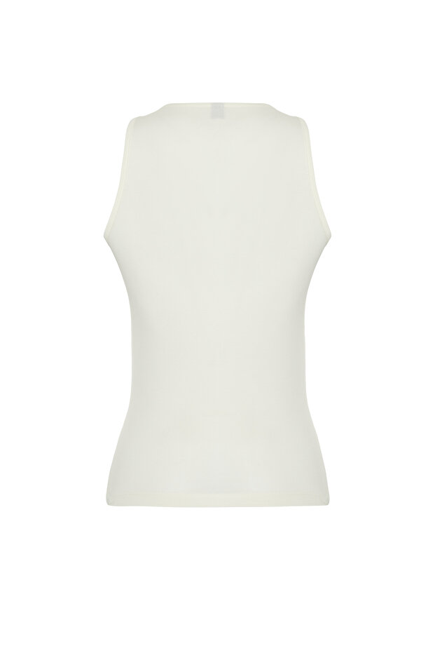 Ekru Pamuklu Halter Yaka Fitted/Vücuda Oturan Esnek Örme Atlet TWOSS23AL00069 - 7