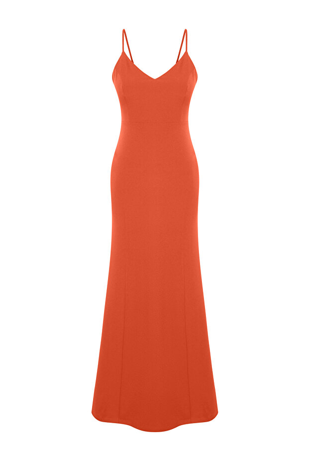 Oranžové dlouhé stylové večerní šaty – tkané, přiléhavé šaty TPRSS24AE00061 - 7