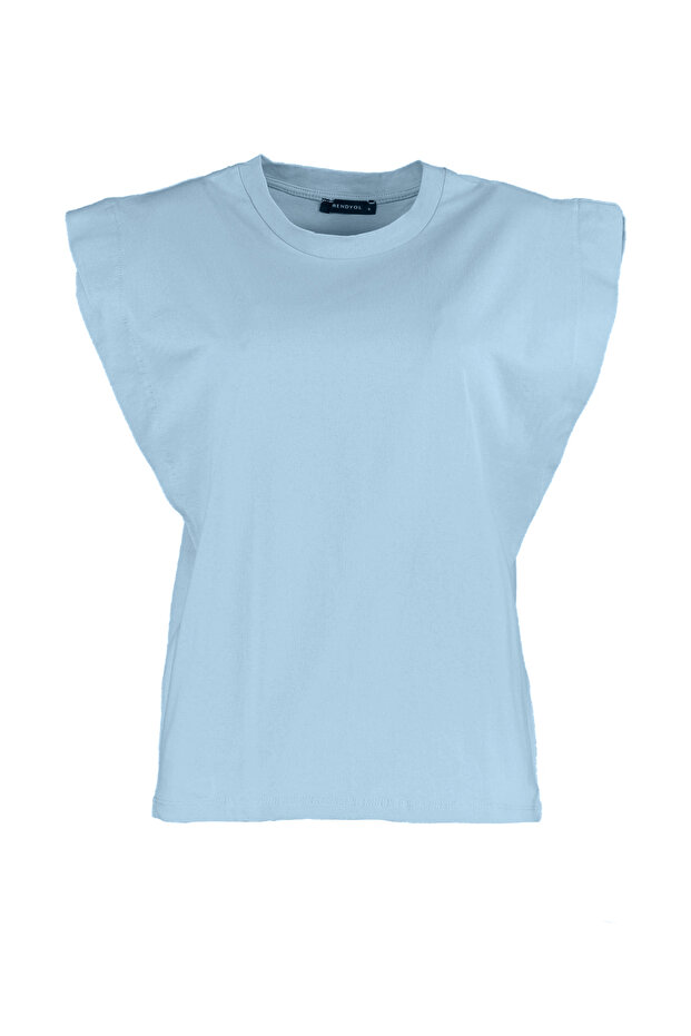Mavi %100 Pamuk Vatka Görünümlü Basic Bisiklet Yaka Örme T-Shirt TWOSS20TS0021 - 5