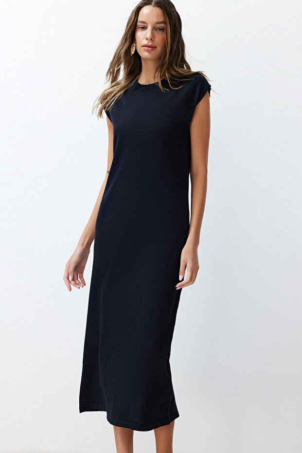 Lacivert Maxi Triko Premium Kalite Elbise TWOSS24EL00301 - 4