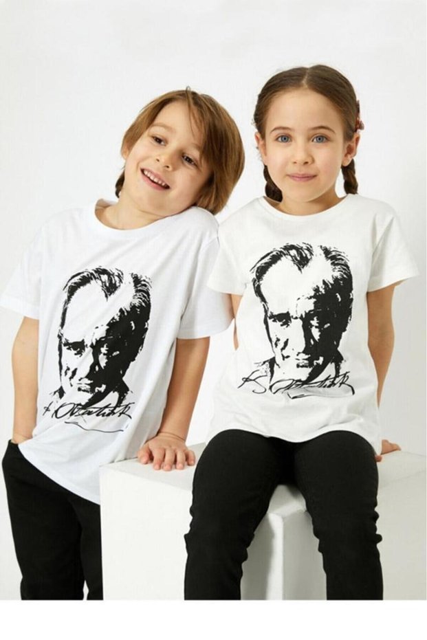 Ataturk And Moon Star Printed Cotton Age 5-13) Unisex Children's T-shirt