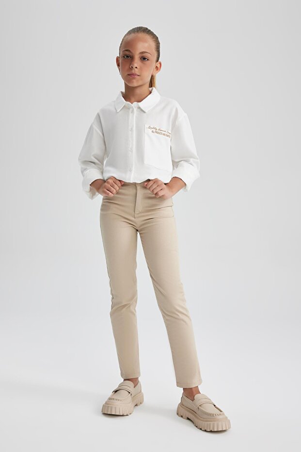 Girl's Beige Slim Fit School Pants K9028a623au