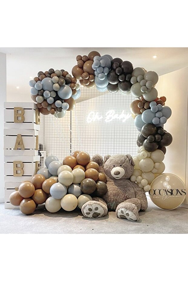 Pastel Brown Caramel Milk Coffee and Storm Blue Balloon Set 50 Pieces