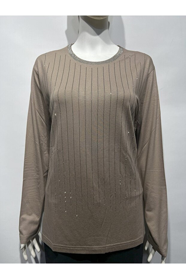 Taşlı Penye Bluz - 1