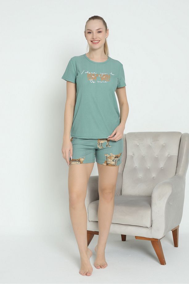 Mr 1600 Pegasus Kumaş Leoparlı Şortlu Takım Pijama Takımı - 2