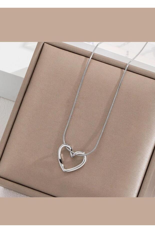 Gümüş 3 boyutlu kalp düğüm kolye cn23e23 - 1