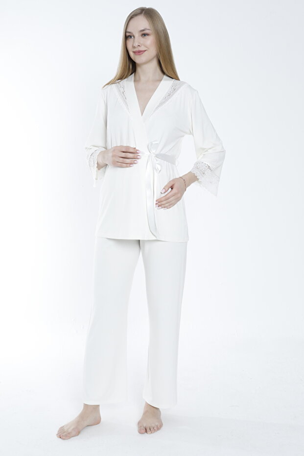 Front Tie-Detail Lace Detailed Maternity and Postpartum Pajama Set