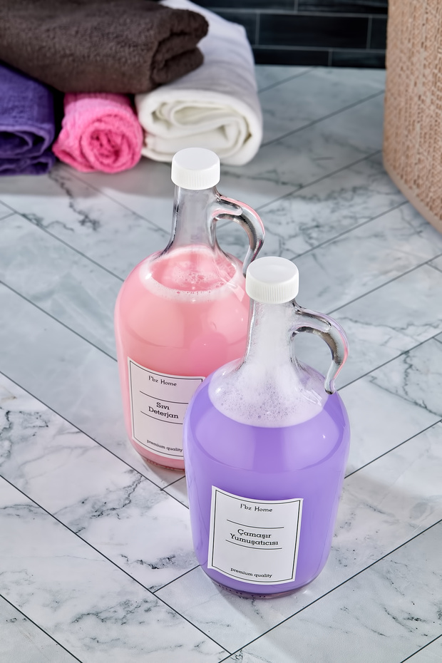 2'li Sıvı Deterjan ve Çamaşır Yumuşatıcı Şişesi 1500 Ml Cam Galon - 3