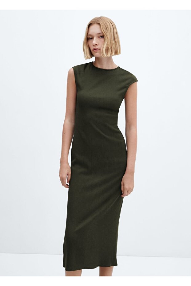 Yırtmaçlı dokulu elbise - 1