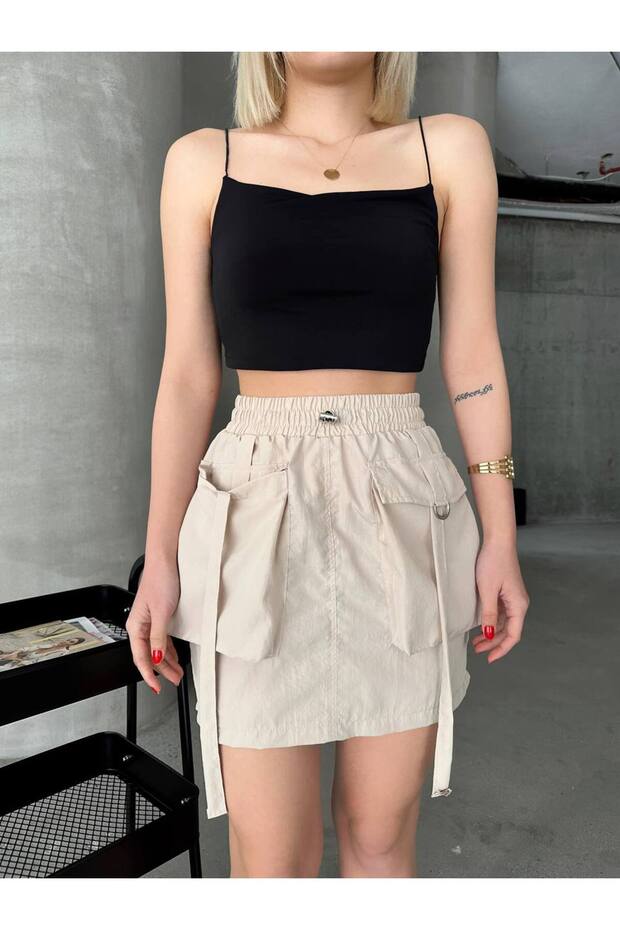 Women's Skirt - Cargo Pocket - Waist Stoppers - Parachute Fabric Summer Skirt