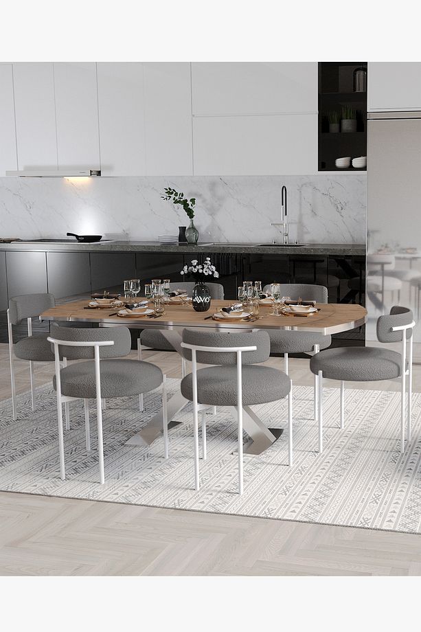 Wella Lak Panel 80x130 Açılır Yemek Masası Mutfak Masası 6 Kişilik Masa Sandalye Takımı - 2