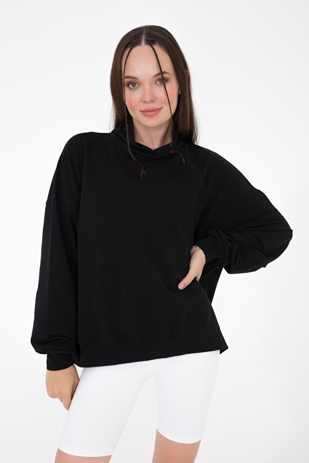 Vassago Siyah Dik Yaka Basic Ince Sweatshirt - 7